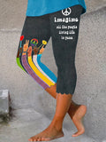 Retro Hippie Imagine All The People Living Life In Peace Wavy Side Print Leggings