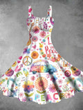 Vintage 1960s Peace And Love Floral Print Backless Dress