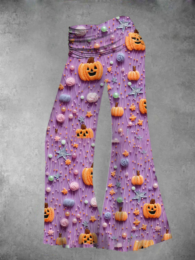 Women's Vintage Halloween Pumpkin Halloween Print Wide Leg Pants