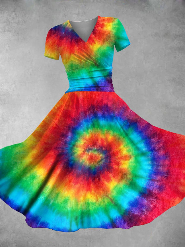 Women's Vintage Hippie Tie Dye Print Maxi Dress
