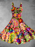 Vintage 1960s Peace And Love Floral Print Backless Dress