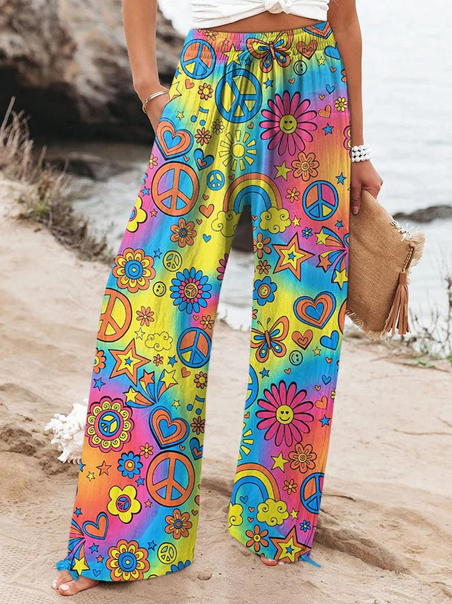 Women's Vintage Hippie Floral Printed Casual Pants