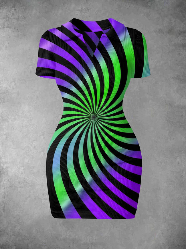 Women's Vintage Halloween Movie Print Ribbed Bodycon Mini Dress