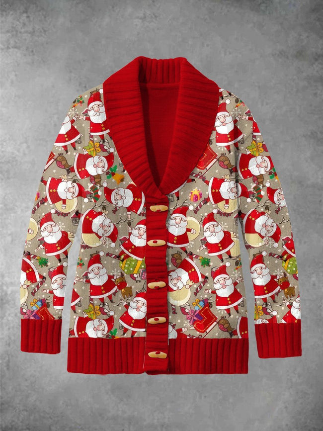 Women's Santa Claus Printed Classic Cardigan