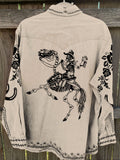 Men's Cowboy Black Lace Vintage Stripe Print Casual Shirt