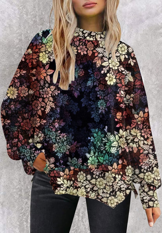 Flower Center Print Casual Knit Pullover Sweater