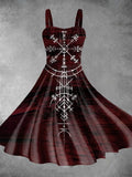 Viking Compass Totem Tie Dye Print Backless Dress