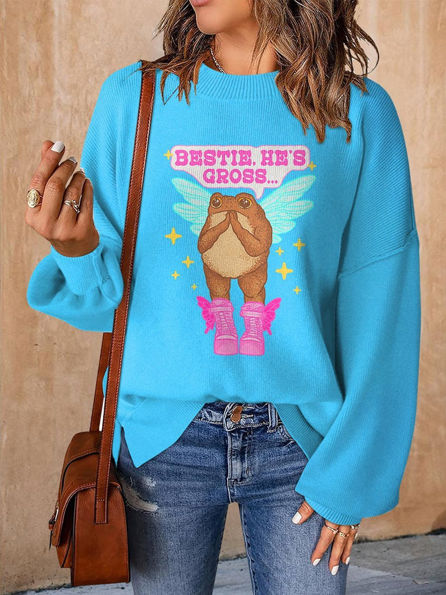 Bestie He's Gross Print Casual Knit Pullover Sweater