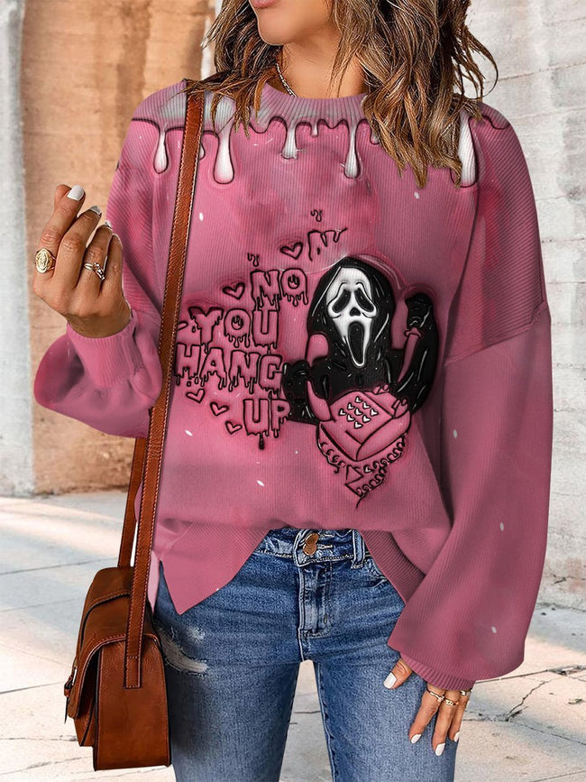 Screaming Ghosts Print Casual Knit Pullover Sweater