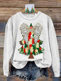 Retro Colorful Coquette Glitter Christmas Tree Print Sweatshirt