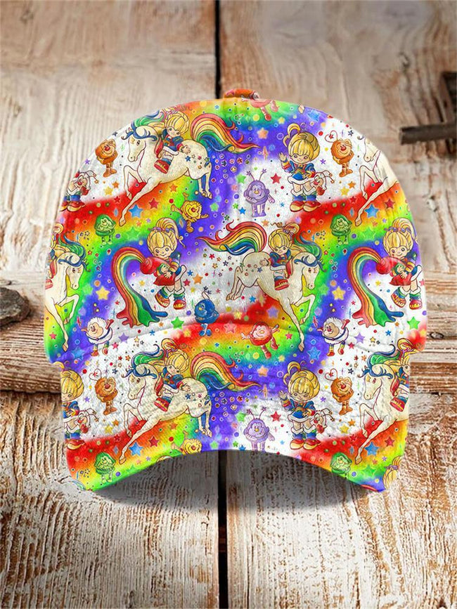 Vintage 1980s Rainbow Girl Print Hat