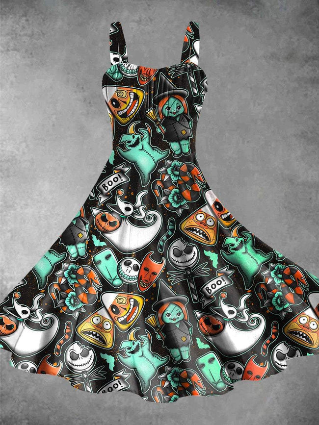 Vintage Halloween Nightmare Print Backless Dress