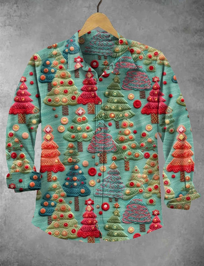 Vintage Embroidered Christmas Tree Print Casual Pullover Sweater