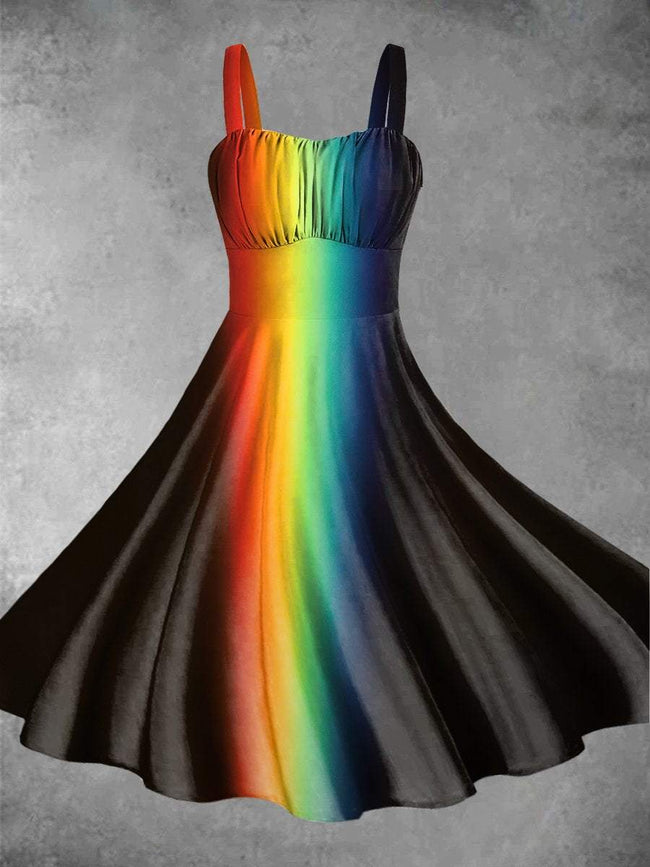 Vintage LGBT Rainbow Print Backless Dress