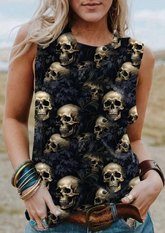 Retro Dark Style Skull Print Tank Top