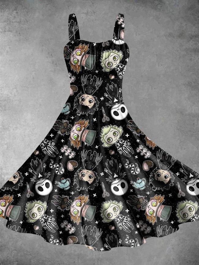 Vintage Halloween Movie Print Backless Dress