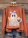 Retro Neon Boo Ghost Neon Halloween Print Sweatshirt