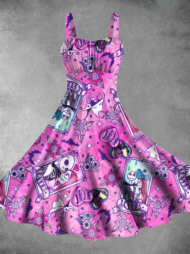 Vintage Halloween Nightmare Print Backless Dress