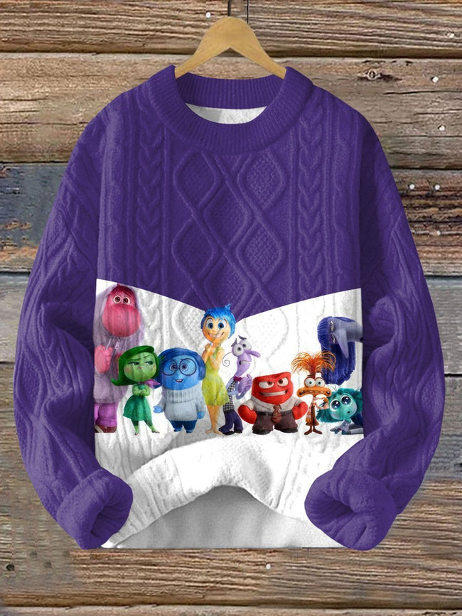 Vintage Cute Cartoon Character Print Knitted Woven Crewneck Pullover