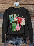 Retro Colorful Coquette Glitter Ho Ho Ho Christmas Tree Print Sweatshirt