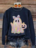 Retro Neon Boo Ghost Neon Halloween Print Sweatshirt