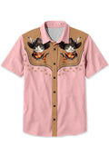 Vintage Cowboy Cat Print Casual 100% Cotton Shirt