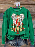 Retro Colorful Coquette Glitter Christmas Tree Print Sweatshirt