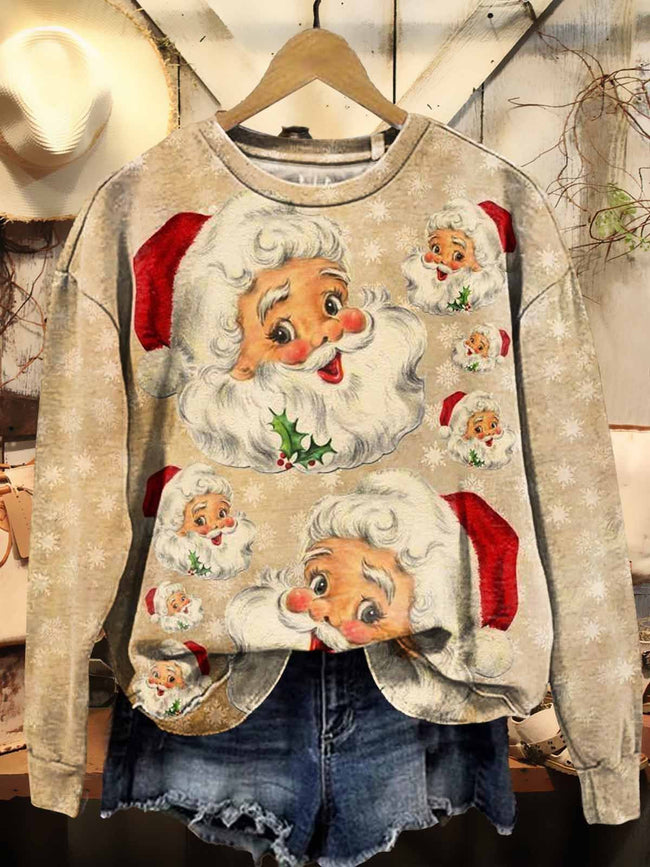 Women's Vintage Santa Pattern Print Casual Sweatshirt