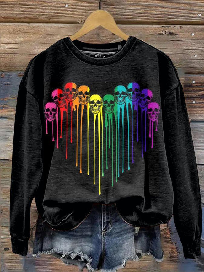 Vintage Skull Heart Halloween Print Sweatshirt