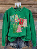 Retro Colorful Coquette Glitter Ho Ho Ho Christmas Tree Print Sweatshirt