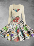 Women's Vintage Dark Cartoon Print Two-Piece Dress