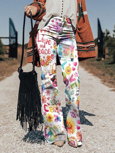 Women's Back Into The 70s Flower Power Print Wide Leg Pants