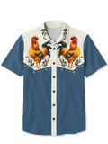 Vintage Cute Chicken with Animal Designs Print Casual 100% Cotton Shirt