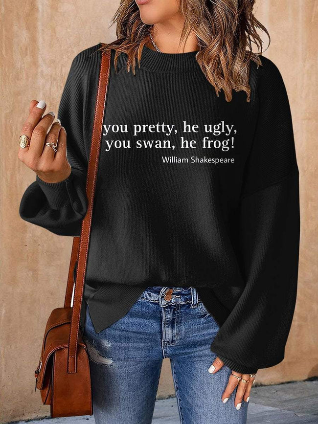 You Swan He Frog Print Casual Knit Pullover Sweater