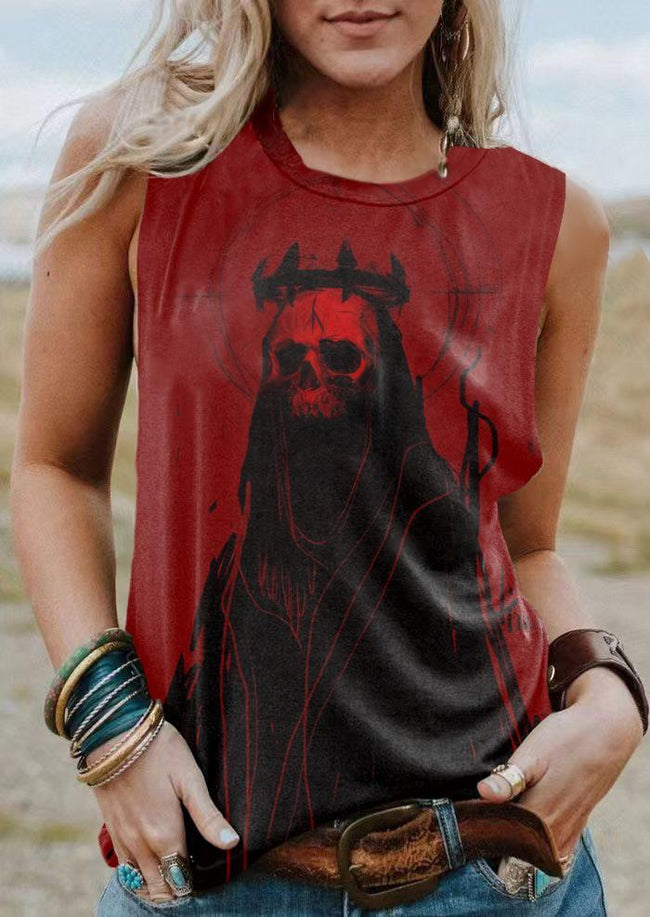 Vintage Red Skull Halloween Print Tank Top