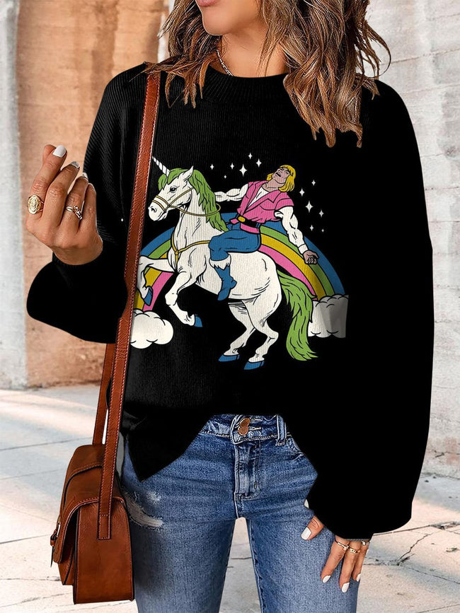 In The Rainbow Print Casual Knit Pullover Sweater