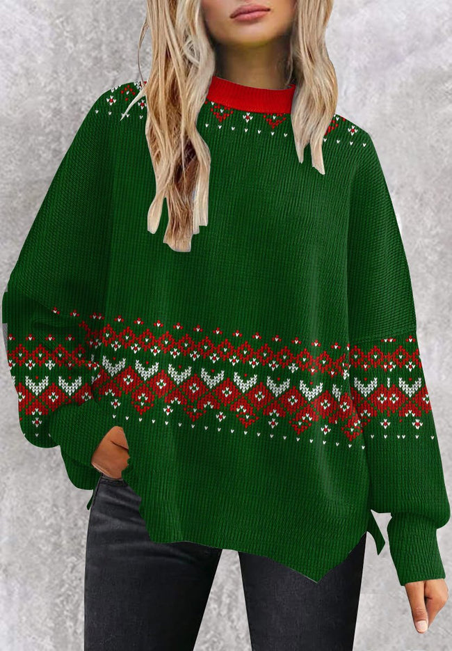 Christmas Sweater Pattern Print Casual Knit Pullover Sweater