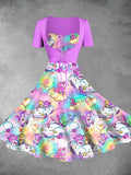 Vintage 1980s Rainbow Girl Print Two-Piece Dress