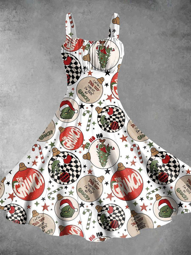 Vintage Christmas Movie Print Backless Dress