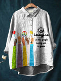 Imagine All The People Living Life in Peace Art Print Casual Cotton And Linen Shirt