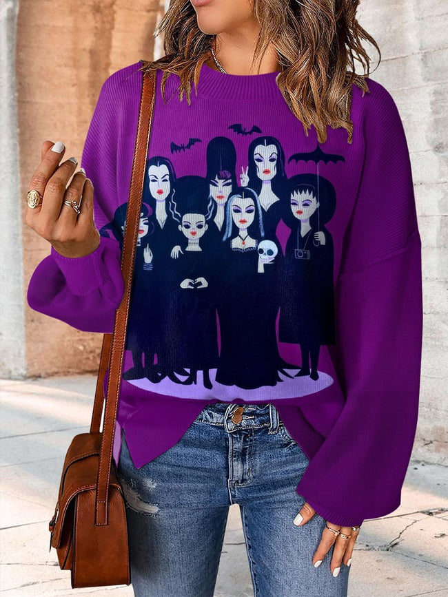 Girls Halloween Print Casual Knit Pullover Sweater