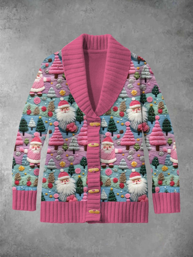 Women's Cute Santa Embroidery Printed Classic Cardigan