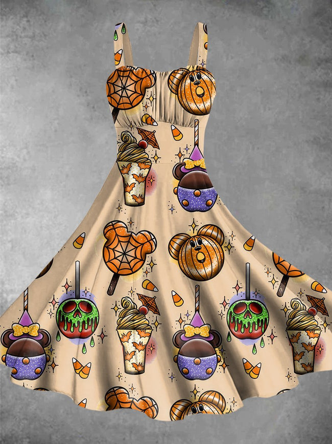 Vintage Halloween Print Backless Dress