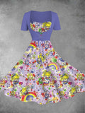 Vintage 1980s Rainbow Girl Print Two-Piece Dress