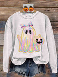 Retro Neon Boo Ghost Neon Halloween Print Sweatshirt