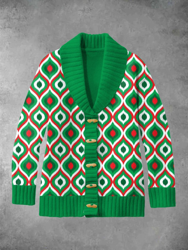 Women's Christmas Color Scheme Printed Classic Cardigan