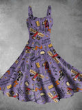 Women's Vintage Crazy Witch Halloween Print Two-Piece Dress