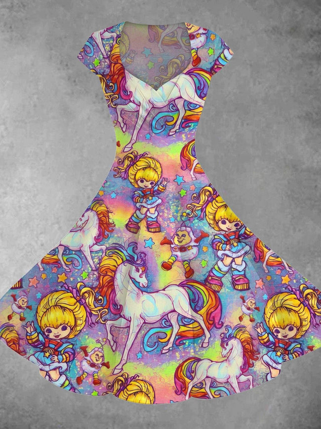 Vintage 1980s Rainbow Girl Print Swing Dresses