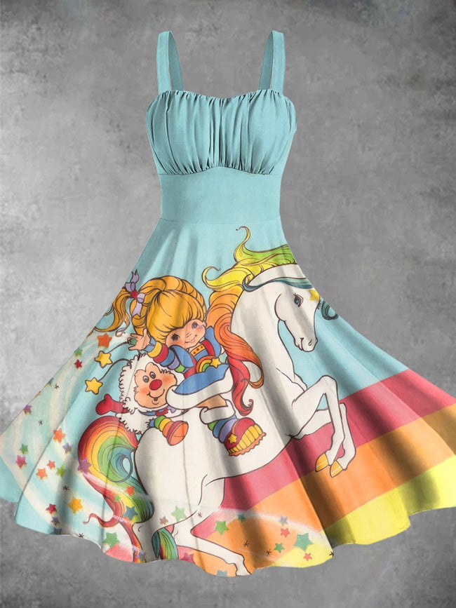 Vintage 1980s Rainbow Girl Print Backless Dress