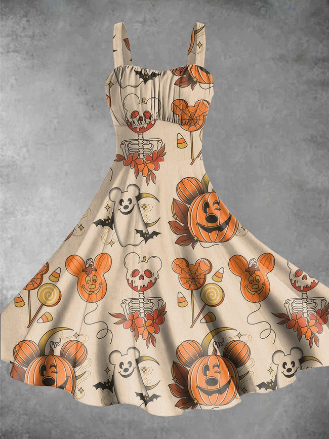 Vintage Halloween Print Backless Dress